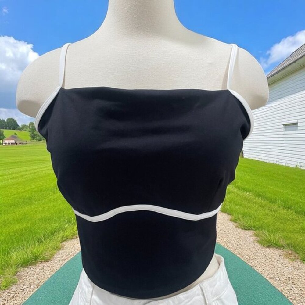 JoyLab XXL Black Crop Top White‎ Trim Activewear Y2K Aesthetic Streetwear